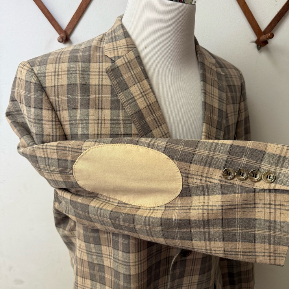 Linen Plaid Elbow Patch Blazer - image 3